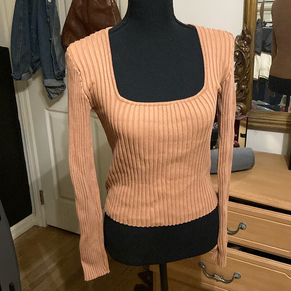 Windsor Ribbed Square Neck Sweater in Peach